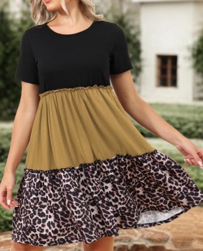 Kadın Leopar Detay üç Parça Viskon Elbise, 18736