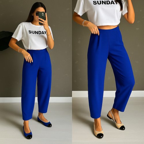 Kadın Yüksek Bel Krep Pantolon , 27956