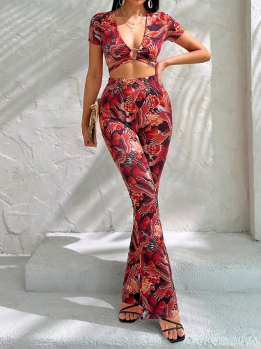 Kadın Kısa Kollu Desenli Takım, 23199