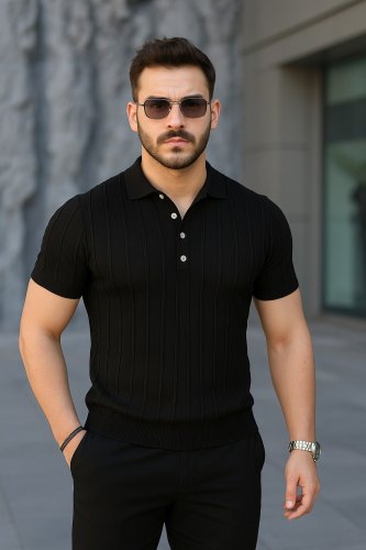 Erkek Kısa Kollu Polo Yakalı Düğmeli Triko Bluz, 23258