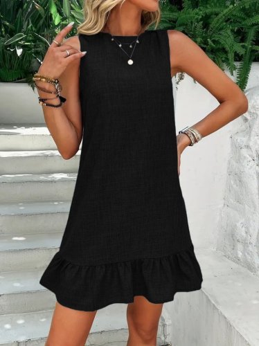 Kadın Kolsuz Bisiklet Yaka Fırfırlı Sofya Elbise, 25918