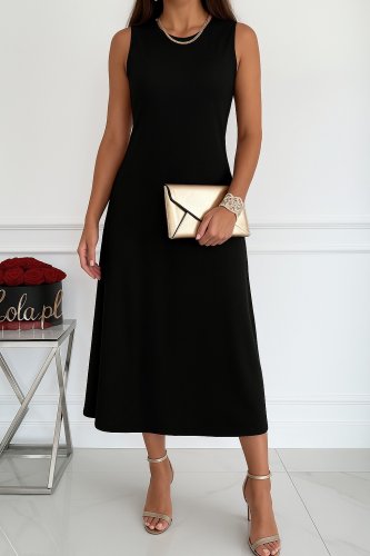 Kadın Sıfır Kollu Bisiklet Yaka Midi Viskon Iki Iplik Elbise , 24757