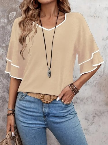 Kadın Kısa Kollu V Yakalı Viskon Bluz, 24841