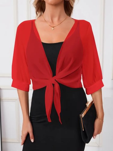Kadın Fakir Kollu önden Bağlamalı Kısa şifon Bolero Ceket, 25357