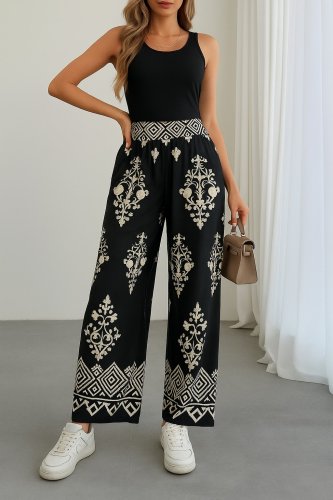 Kadın Yüksek Bel Desenli Lastikli Süprem Pantolon , 25525