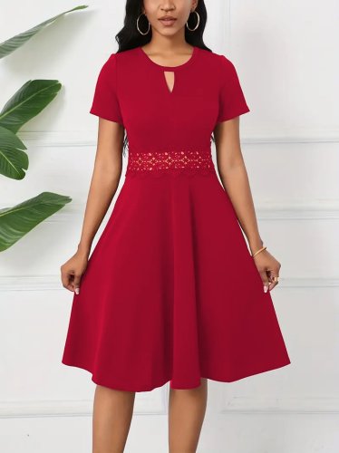 Kadın Kısa Kollu Yuvarlak Yaka Damla Detaylı Janjan Elbise, 25563