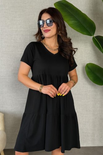 Kadın Kısa Kollu V Yakalı Viskon Elbise, 26178