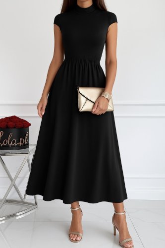 Kadın Kısa Kollu Yarı Balıkçı Yaka Viskon Elbise , 26726