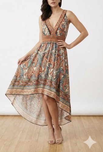 Kadın Askılı Derin Göğüs Detaylı Asimetrik Detaylı Süprem Elbise , 26998