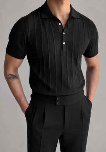 Erkek Kısa Kollu Polo Yakalı Düğmeli Triko Bluz, 23258