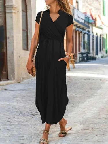 Kadın Kısa Kollu Hakim V Yaka Viskon Elbise, 27236