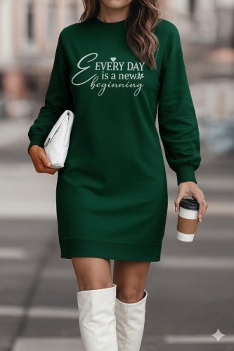 Kadın Uzun Kollu Bisiklet Yaka Kısa Viskon Iki Iplik Elbise , 22516