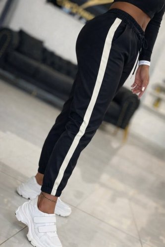 Kadın Yüksek Bel Lastikli Yan şerit Detaylı Deri Pantolon , 30283