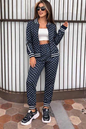 Kadın Uzun Kollu önden Fermuarlı Desenli Iki Iplik Bluz Ve Pantolon Ikili Takım , 30353