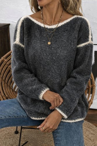 Kadın Uzun Kollu Kayık Yaka Triko Bluz, 30455