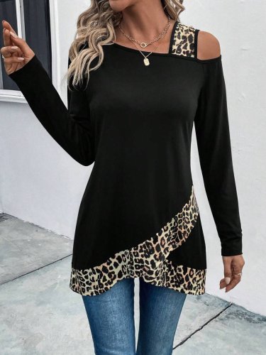 Kadın Tek O Uzdan Açık Askılı Uzun Kollu Leopar Detaylı Viskon Bluz, 30593