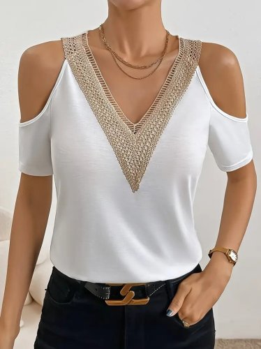 Kadın Omuzlardan Açık V Yakalı Viskon Bluz, 30651