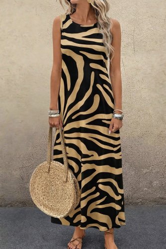 Kadın Askılı Yuvarlak Yakalı Desenli Uzun Süprem Elbise , 30822