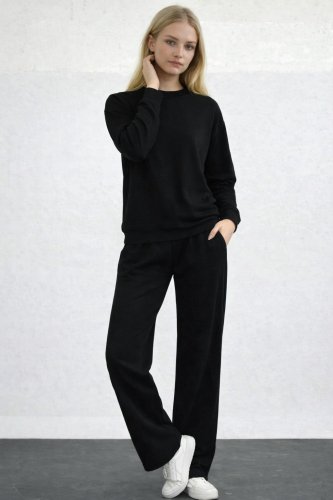 Kadın Uzun Kollu Bisiklet Yaka Viskon Iki Iplik Bluz Ve Pantolon Ikili Takım , 30034