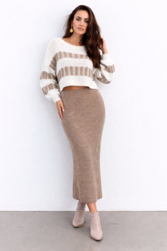 Kadın Uzun Kollu Kayık Yakalı Salaş Triko Bluz Ve Etek Ikili Takım , 30095