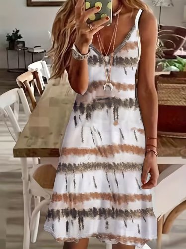 Kadın Ip Askılı V Yakalı Desenli Süprem Elbise , 30953