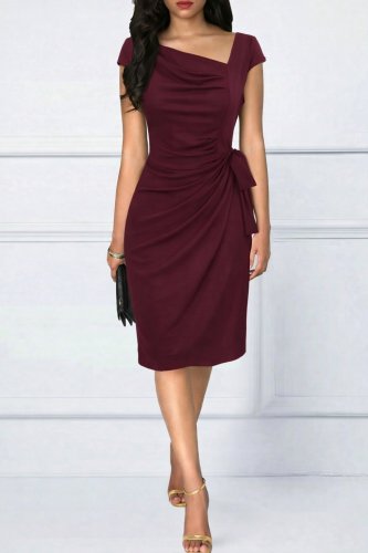 Kadın Kısa Kollu V Asimetrik Yaka Kesimli Yandan Bağlamalı Mini Janjan Krep Elbise, 30958