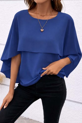 Kadın Kısa Kollu Yuvarlak Yakalı Geniş Kesimli Yarasa Kollu Sandy Bluz, 31115