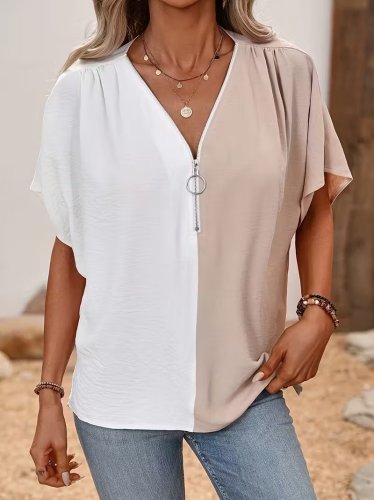 Kadın Kısa Kollu önden Fermuarlı Geniş Kesim Aerobin Bluz , 31122