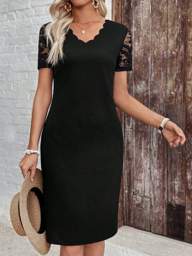 Kadın Kısa Kollu V Lazer Yaka Kesimli Kısa Ithal Krep Elbise , 31180