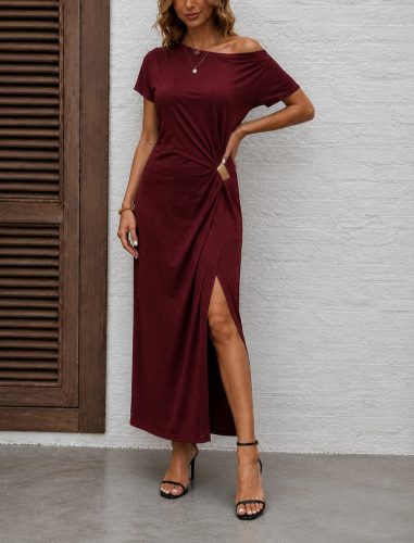 Kadın Kısa Kollu Tek Omuzdan Açık Beli Lastikli Sandy Maxi Elbise , 31237