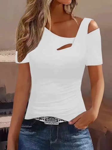 Kadın Kısa Kollu Asimetrik Yaka Detaylı Viskon Bluz, 31272