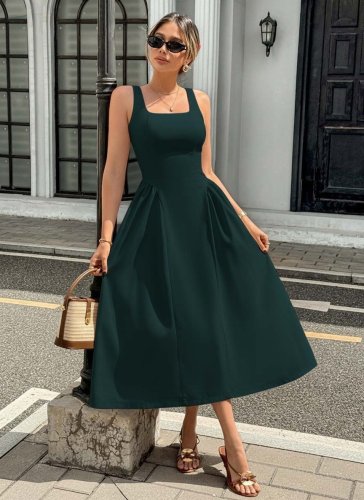 Kadın Askılı Kare Yakalı Uzun Ithal Krep Elbise, 31282