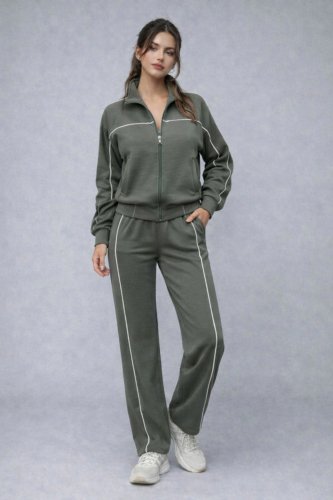 Kadın Uzun Kollu önden Fermuarlı Bluz Ve Pantolon Modal Ikili Takım , 31310