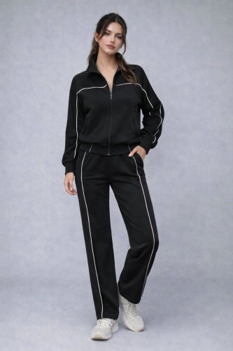 Kadın Uzun Kollu önden Fermuarlı Bluz Ve Pantolon Modal Ikili Takım , 31311