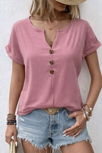 Kadın Kısa Kollu V Yakalı Düğmeli Aerobin Bluz , 31312