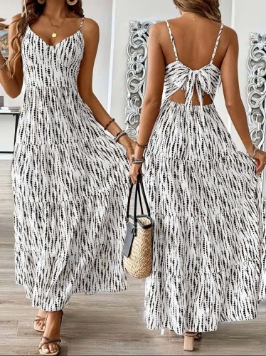 Kadın Askılı V Yakalı Arkadan Bağlamalı Uzun Süprem Elbise , 31498