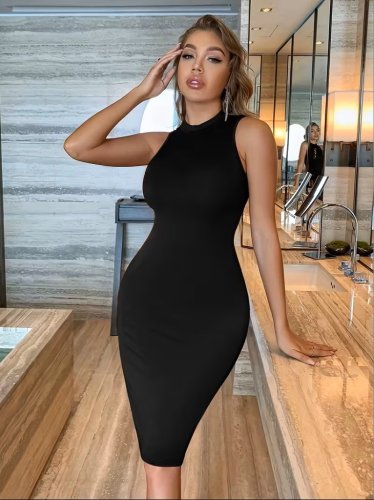 Kadın Kolsuz Balıkçı Yaka Kısa Dalgıç Elbise , 31566