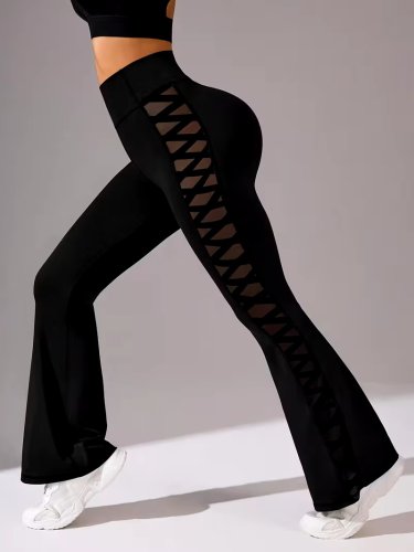 Kadın Yüksek Bel Yanları çapraz Tül Detaylı Dalgıç Tayt , 31644