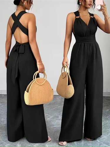 Kadın Askılı Halka Detaylı Arkadan çapraz Tulum, 31668