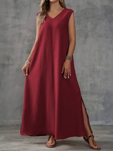 Kadın Askılı V Yakalı Yandan Yırtmaçlı Uzun Bürümcük Elbise , 31718