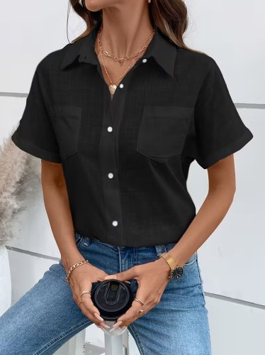 Kadın Kısa Kollu Yakalı önden Düğmeli Gömlek, 31789