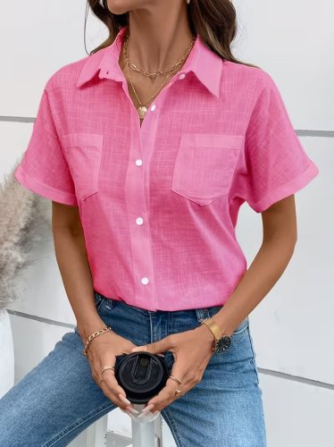 Kadın Kısa Kollu Yakalı önden Düğmeli Gömlek, 31791