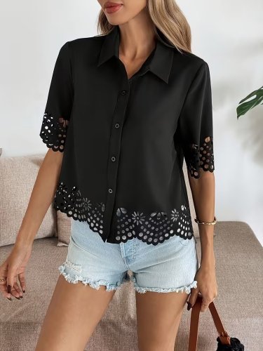 Kadın Kısa Kollu Yakalı önden Düğmeli Dubai Gömlek Bluz, 31793