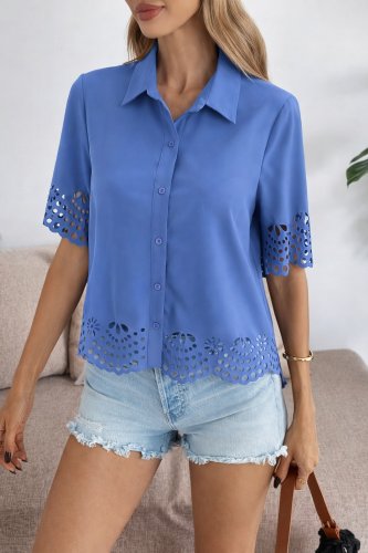 Kadın Kısa Kollu Yakalı önden Düğmeli Dubai Gömlek Bluz, 31795