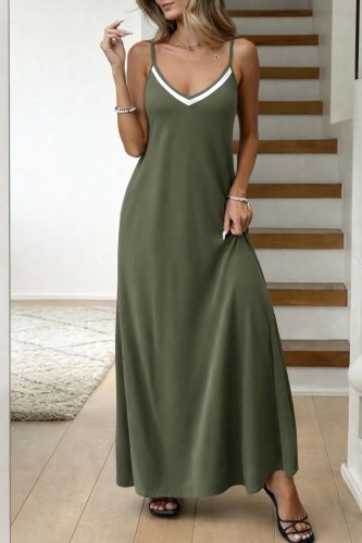 Kadın Ip Askılı V şerit Yakalı Uzun Viskon Elbise , 31902