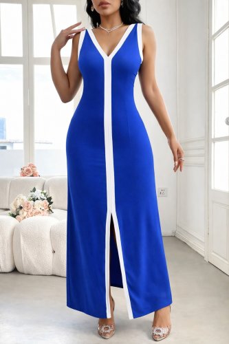 Kadın Askılı Derin V Yakalı Yırtmaç Detaylı Uzun Viskon Elbise , 32156