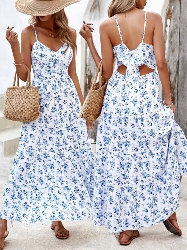 Kadın Askılı V Yakalı Arkadan Bağlamalı Uzun Süprem Elbise , 32222