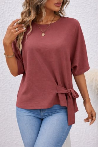 Kadın Kısa Kollu Bisiklet Yaka Yandan Bağcıklı Aerobin Bluz , 32245