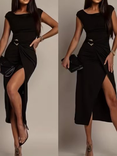 Kadın Kısa Kollu Geometrik Yakalı önden Açık Modal Mini Elbise , 32325