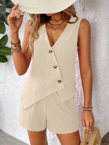 Kadın Askılı önü Düğmeli Asimetrik Detaylı Bluz Ve Astarlı Short Ikili Takım , 32339
